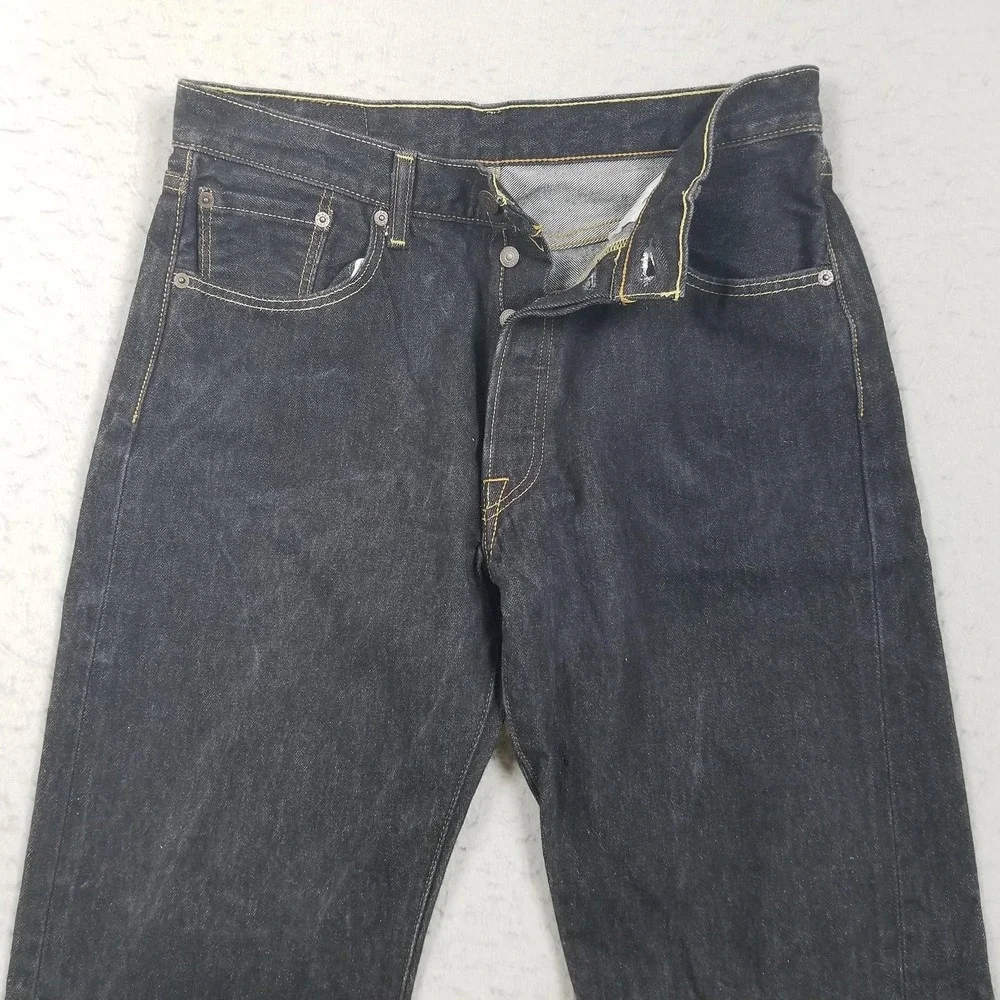 Levis 501 Button Fly Jeans Mens 34x30 Blue Dark Wash Straight 100% Cotton Denim